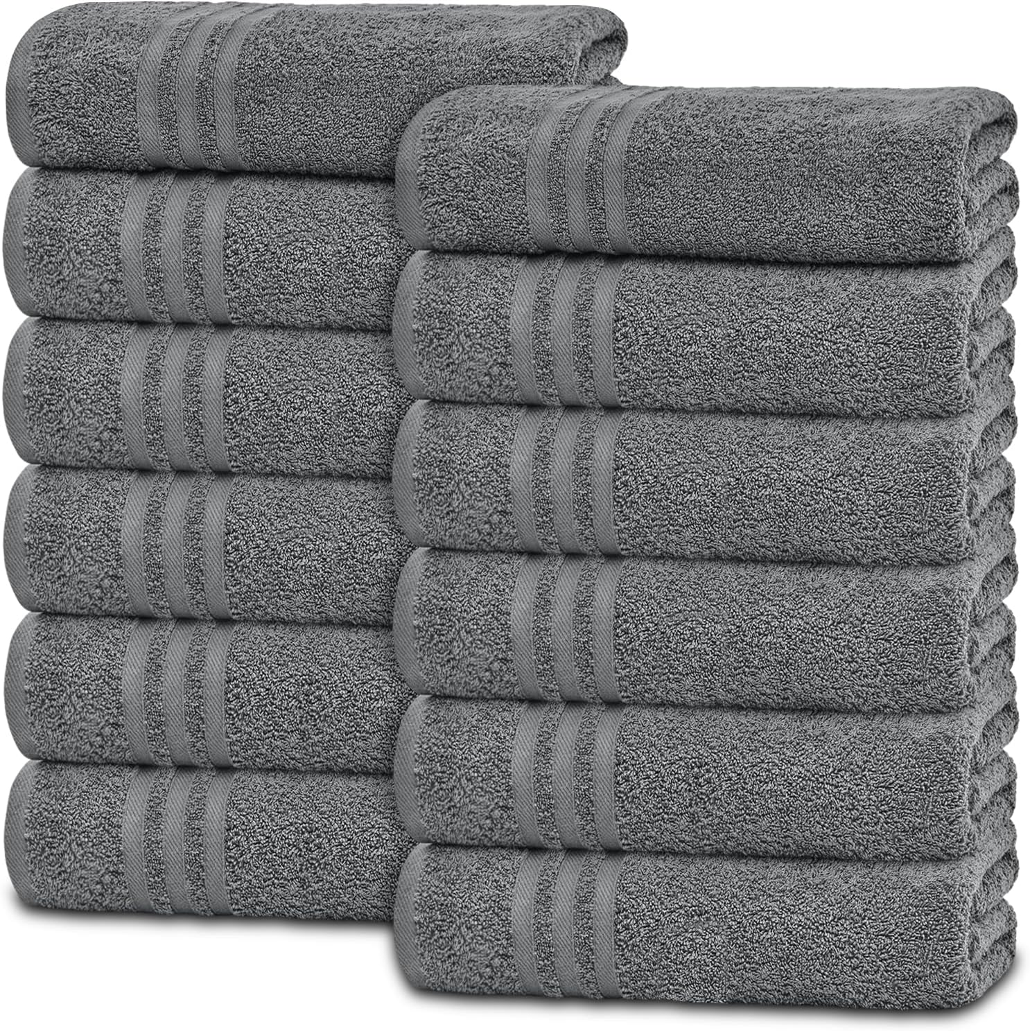 White Classic Wealuxe Grey Hand Towels for Bathroom 12 Pack, Cotton Hand Towel Bulk for Gym, Spa and Salon, Soft Extra Absorbent Quick Dry 16x27 Inch