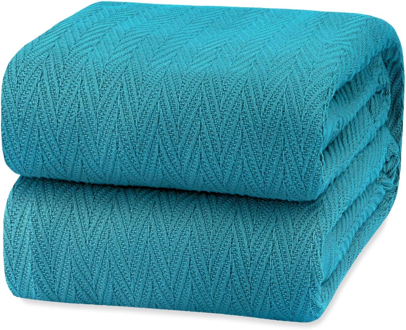 White Classic King Size Blankets for Bed, 100% Cotton Blanket Soft and Breathable, 410Gsm Waffle Lightweight Summer Blanket 108x90 Inches Teal