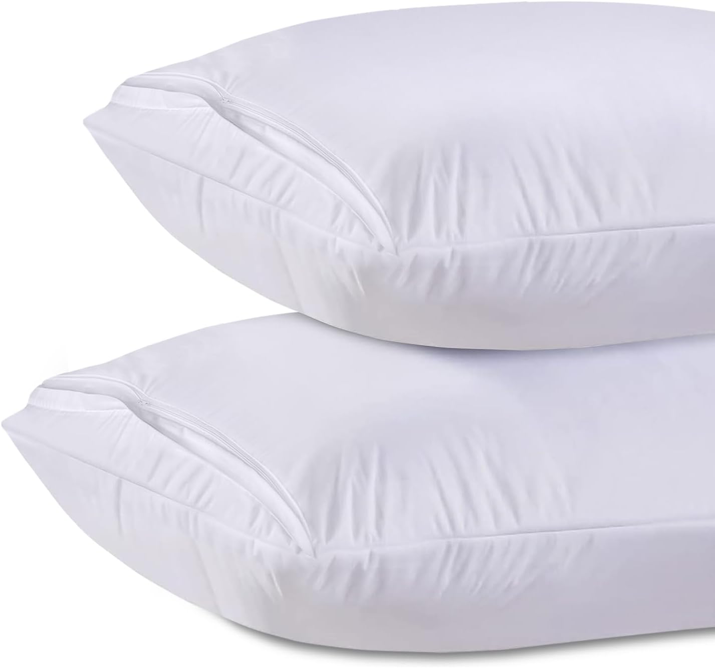 White Classic Luxury Hotel Collection Zippered Style Pillow Cover, 200 Thread Count, Soft Quiet Zippered Pillow Protectors, Standard Size, Set of 2