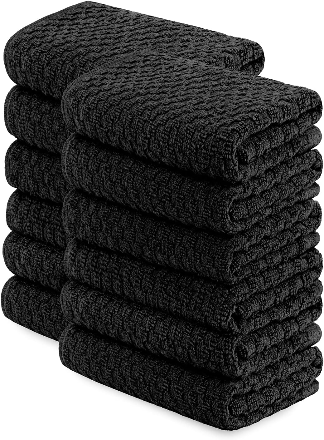 [12 Pack] Cotton Kitchen Towels - Waffle Weave for Embroidery Absorbent Terry Cloth Dish Towels for Washing Hand and Drying Dishes Rags 15x26 Inches, Black