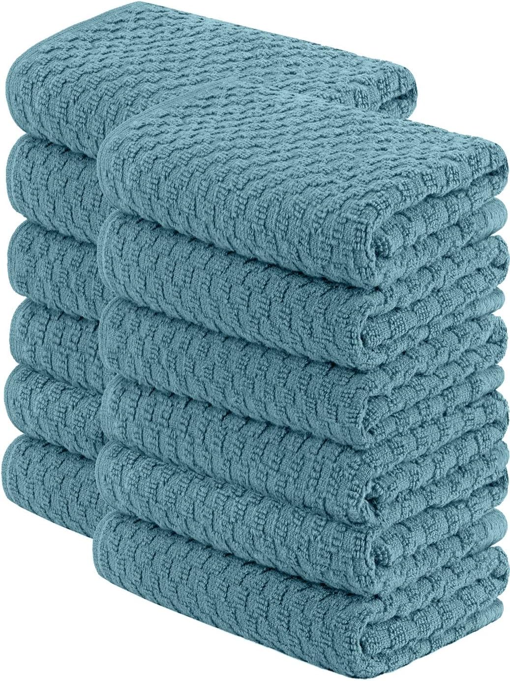 [12 Pack] Cotton Kitchen Towels - Waffle Weave for Embroidery Absorbent Terry Cloth Dish Towels for Washing Hand and Drying Dishes Rags 15x26 Inches, Aqua