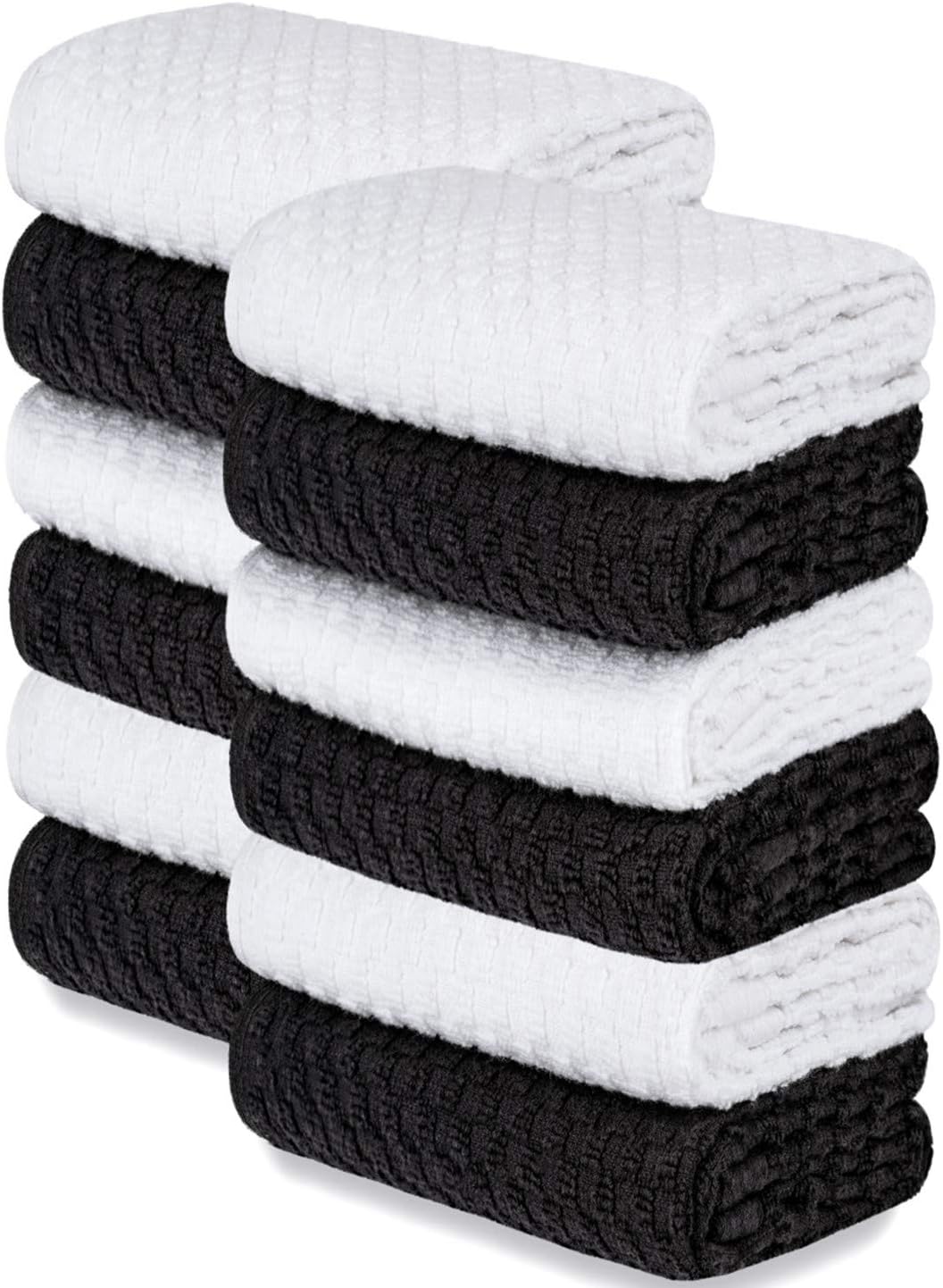 [12 Pack] Cotton Kitchen Towels - Waffle Weave for Embroidery Absorbent Terry Cloth Dish Towels for Washing Hand and Drying Dishes Rags 15x26 Inches, Black-White