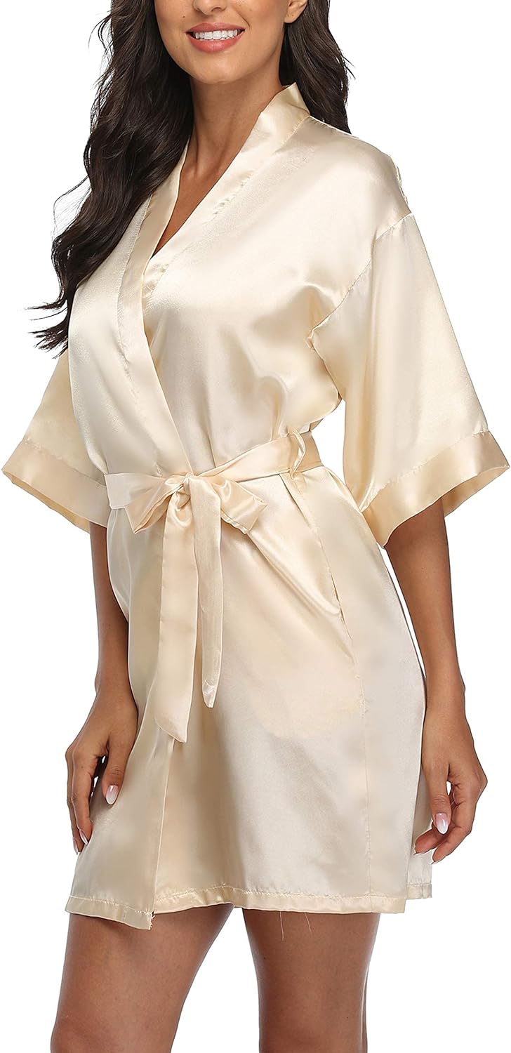 Laurel Snow Women' Satin Robes Short Bridesmaid Getting Ready Robe Soft Sleepwear Kimono Bathrobe for Bridal Wedding Party