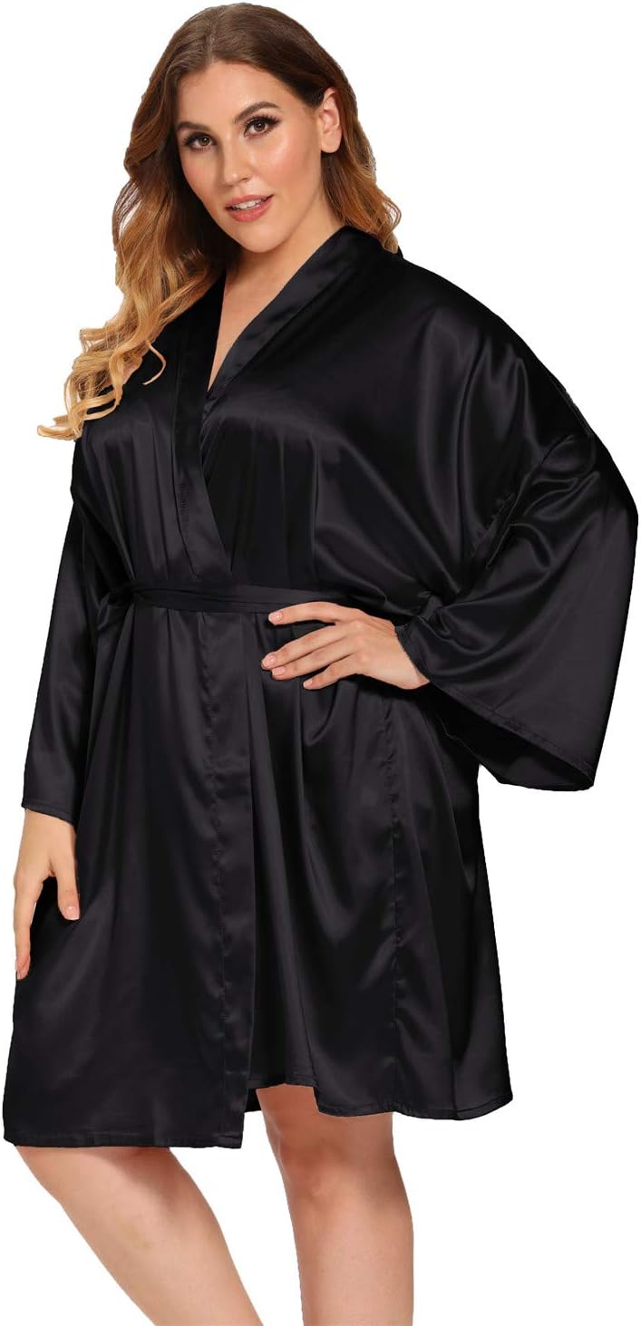 V Vaborous Women' Plus Size Satin Robes Plus Size Silky Kimonos Robes Sleepwear,Short