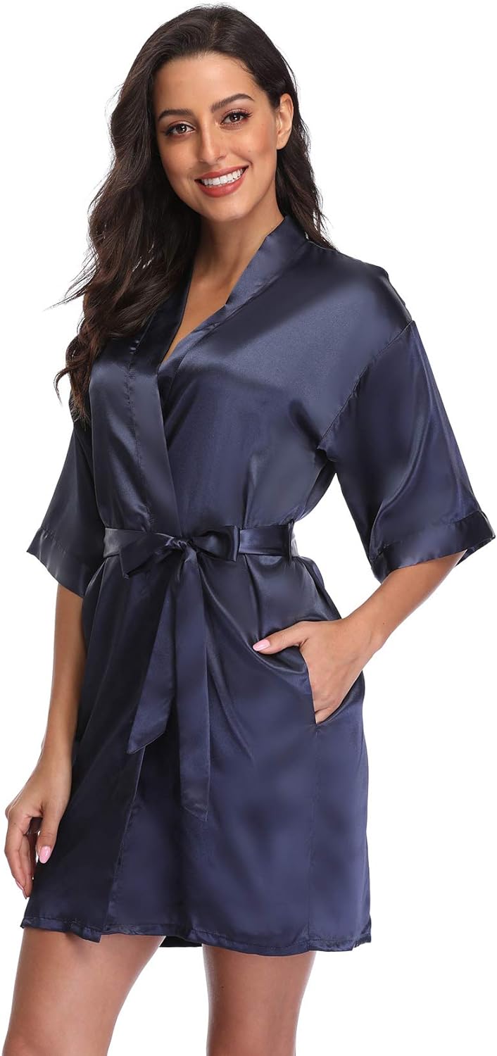 season dressing Women' Pure Short Satin Robes Bridesmaid Bride Party Kimono Silky Sleepwear for Wedding Party