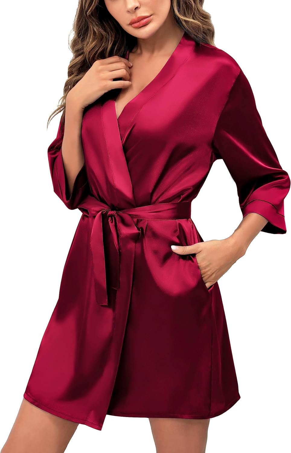 Samring Women' Bride Bridesmaids Robe Short Satin Kimono Robes for Wedding & Bridal Party Silk Bathrobes for Women