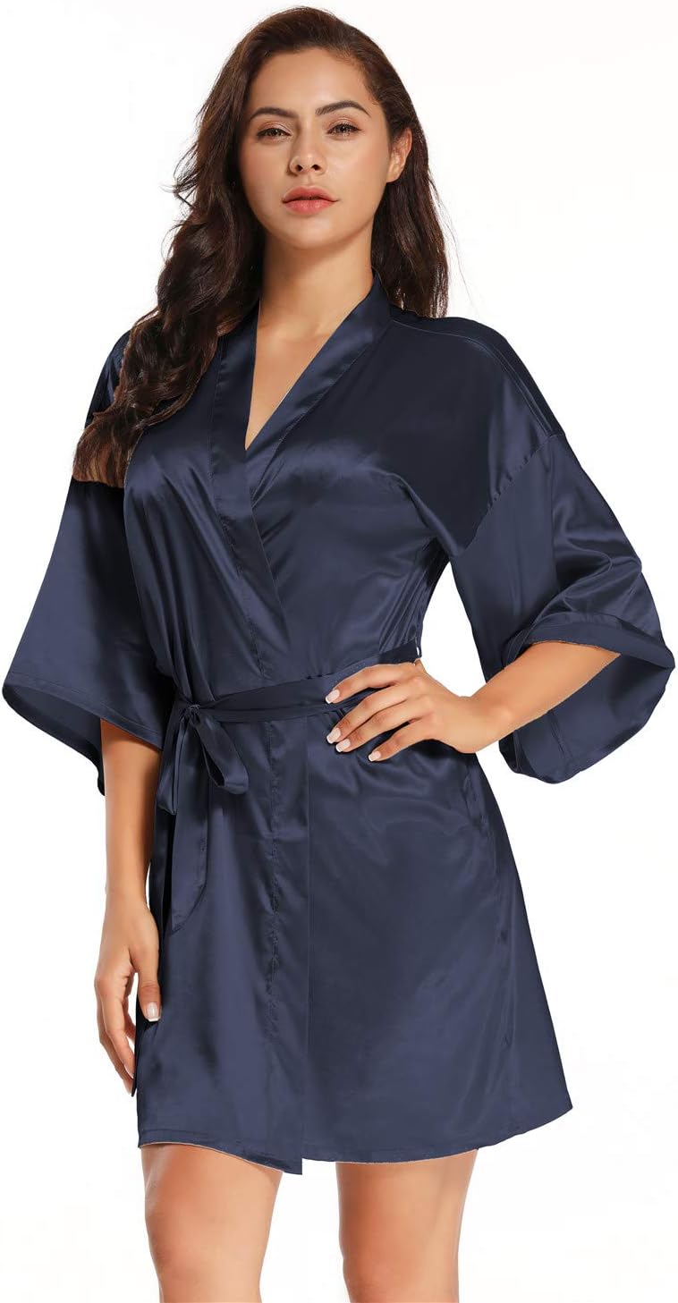 MizzGenio Women' Pure Short Satin Robes Bridesmaid and Bride Silky Robes Summer Sleepwear