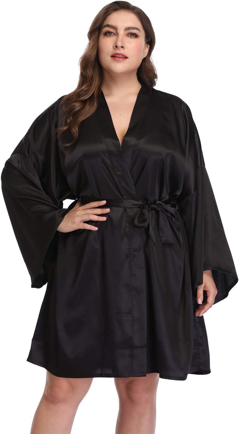 Super Shopping-zone Women' Plus Size Satin Robes Short Silky Bathrobes Bridesmaid Party Dressing Gown