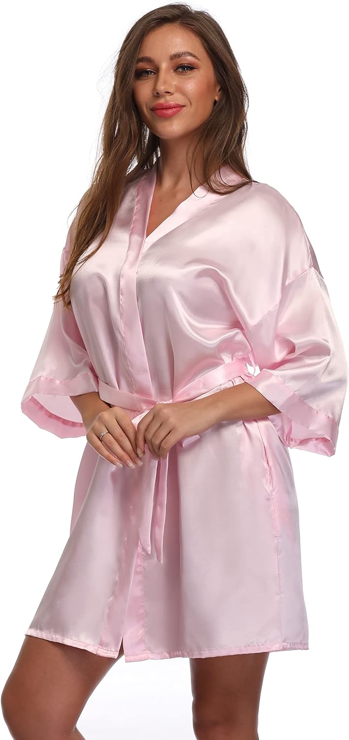 FADSHOW Women' Satin Short Robe Bridesmaid Bride Wedding Party Robes Silky Sleepwear Loungewear