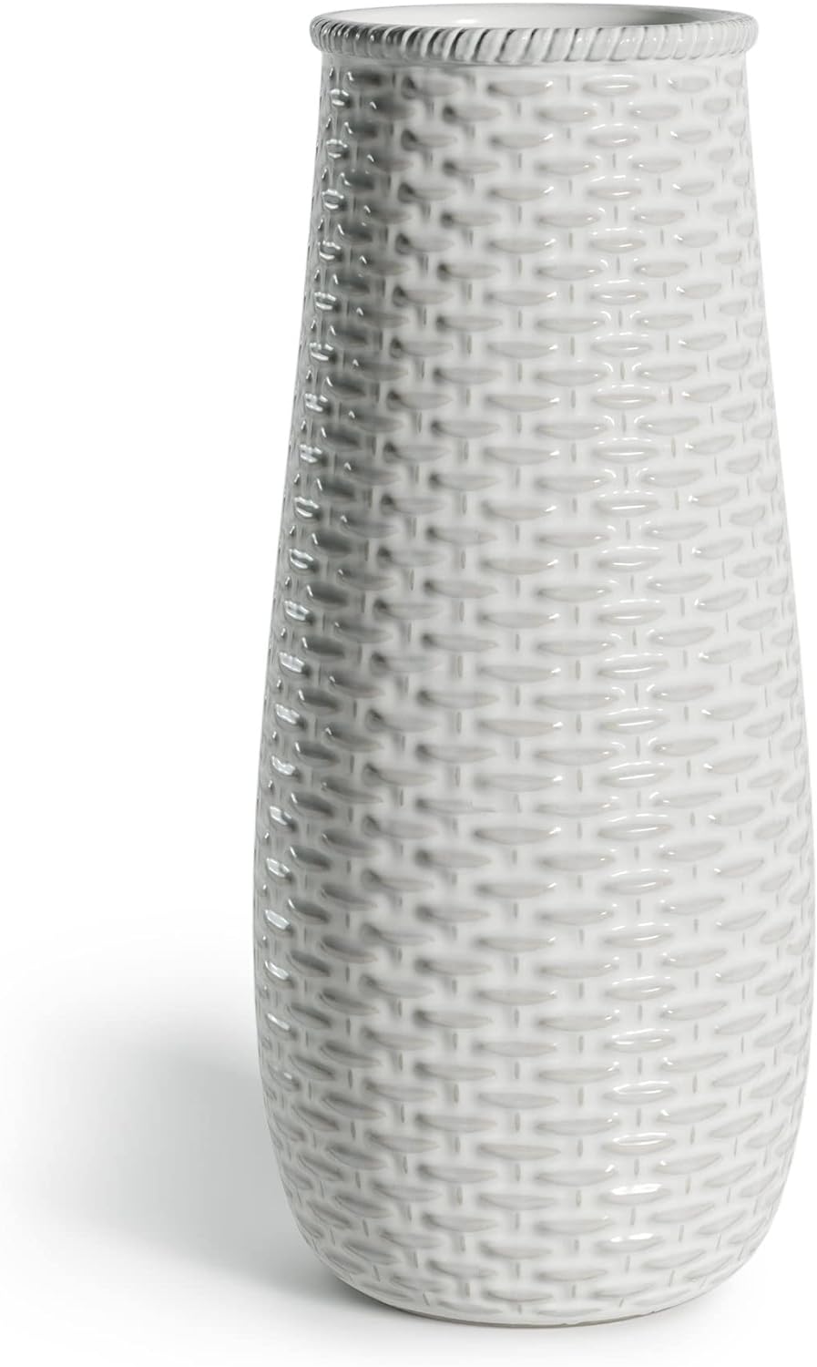 Barnyard Designs Ceramic Stoneware Basketweave Vase, Farmhouse Ceramic Vases Home Decor, Neutral Home Decor for Shelves, Pottery Decorative Vases for Home Decor Farmhouse, White Vase, Ivory, 11