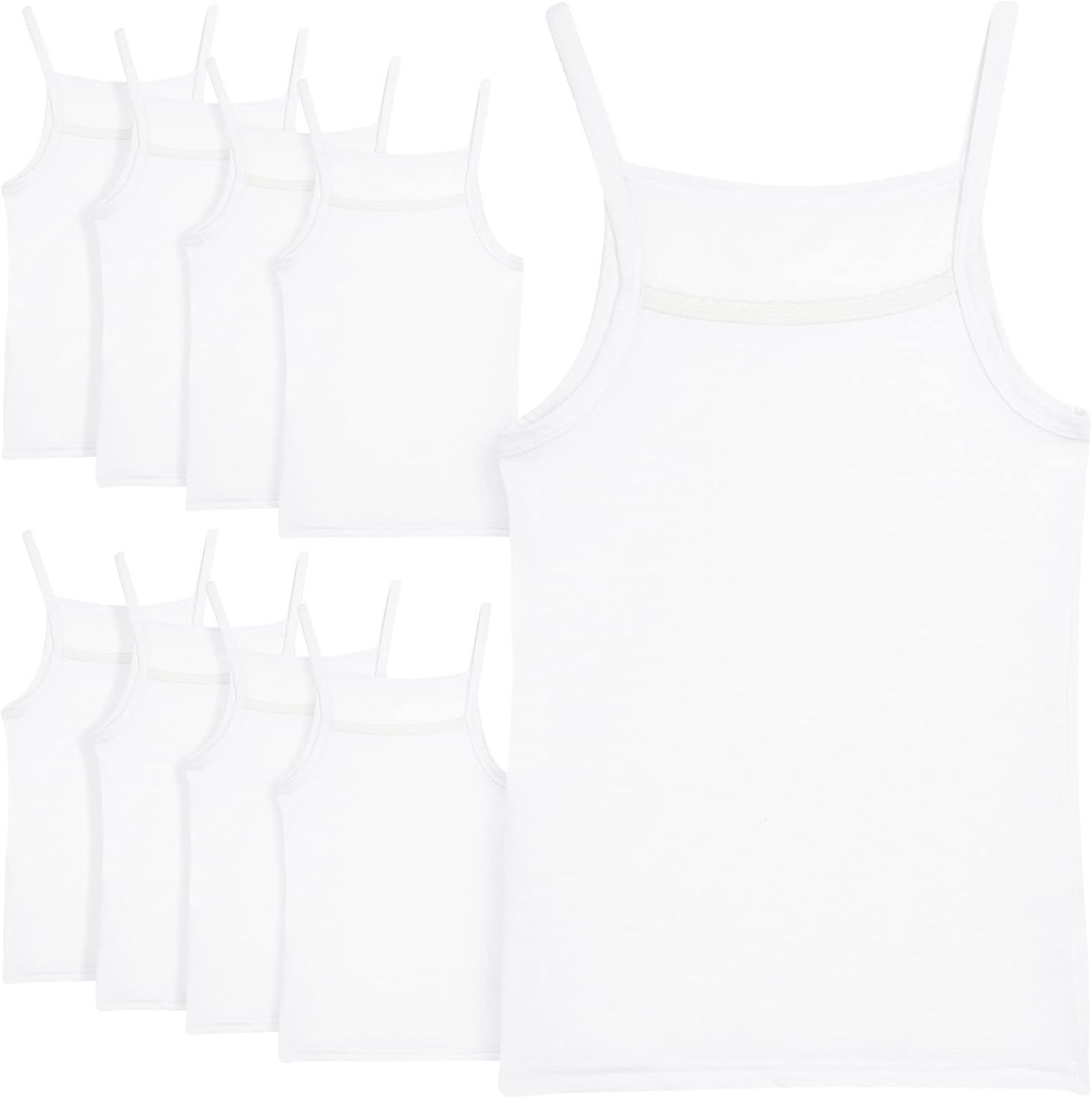 WnderGirl Girls' Undershirt - 9 Pack 100% Cotton Tagless Camisole Tank Top (2T-16)