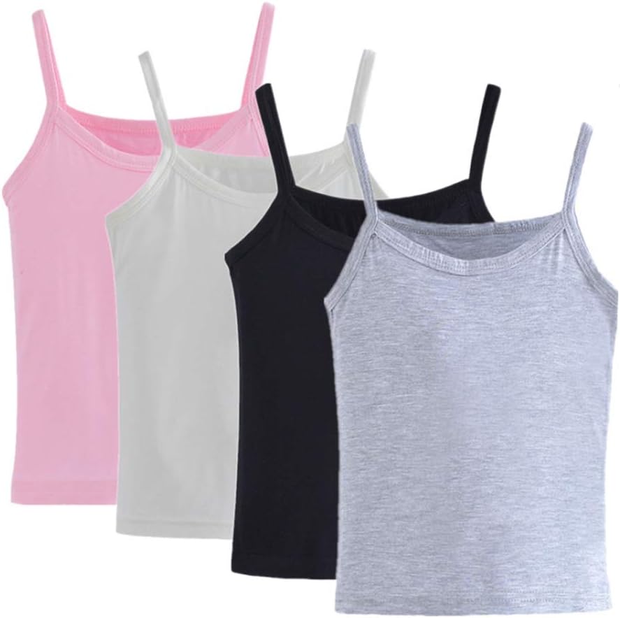 Anktry 2-8 Years Little Girls Solid Colors Soft Camisole Undershirts 4 Pack Kids Comfort Breathable Tank Tops