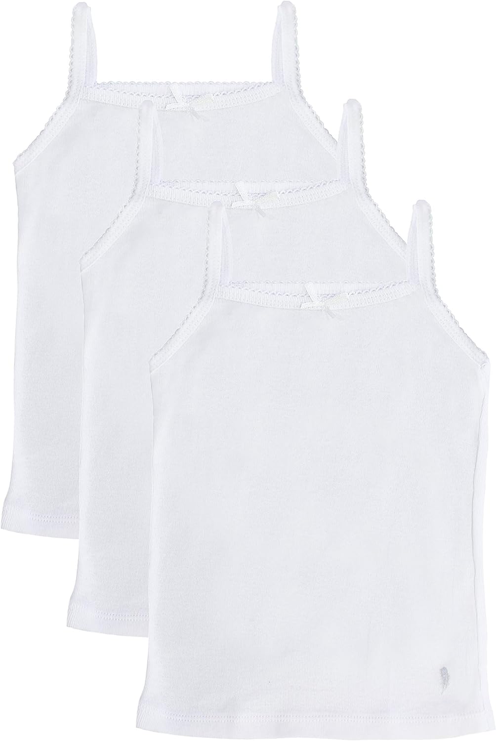 Feathers Girls Solid White Snug Fit Tagless Cami Vest - 100% Cotton Super Soft Undershirts (3/Pack)