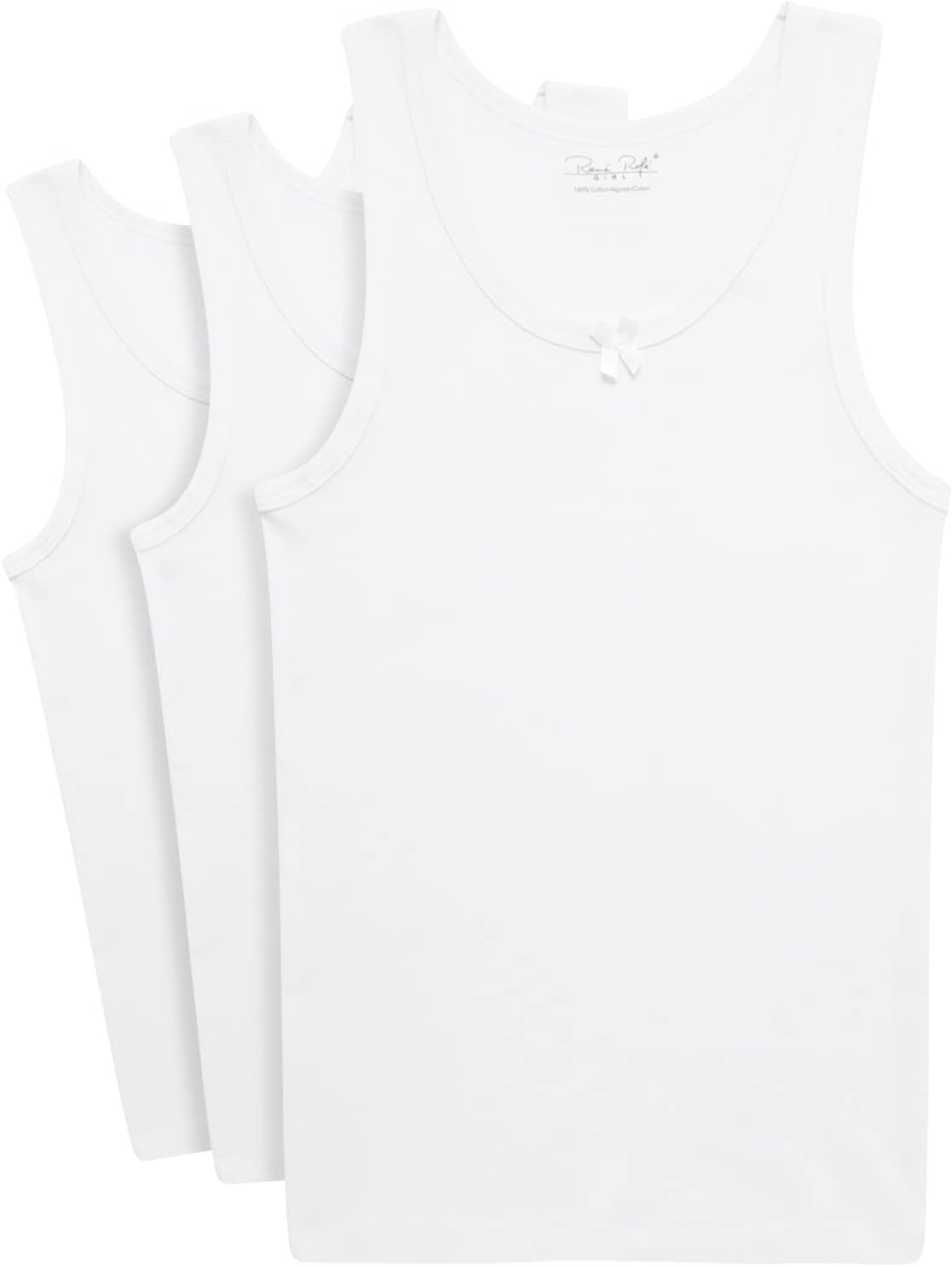 Rene Rofe Girls' Undershirt - 100% Cotton Scoop Neck Tank Top (3 Pack, Size: 2T-14)