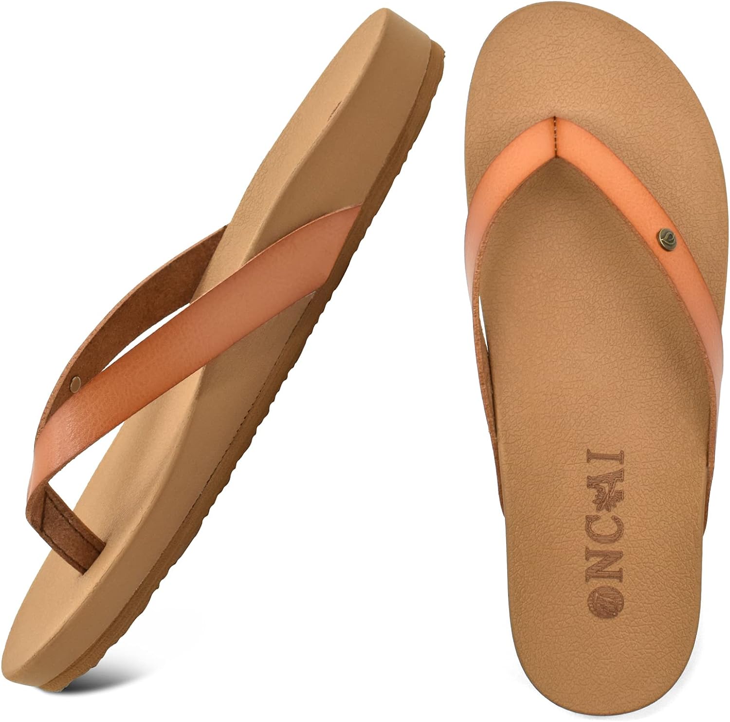 ONCAI Womens Flip Flops For Women Comfortable Leather Strap Yoga Mat Non-Slip Women' Thong Sandal Casual Summer Beach Slippers With Arch Support