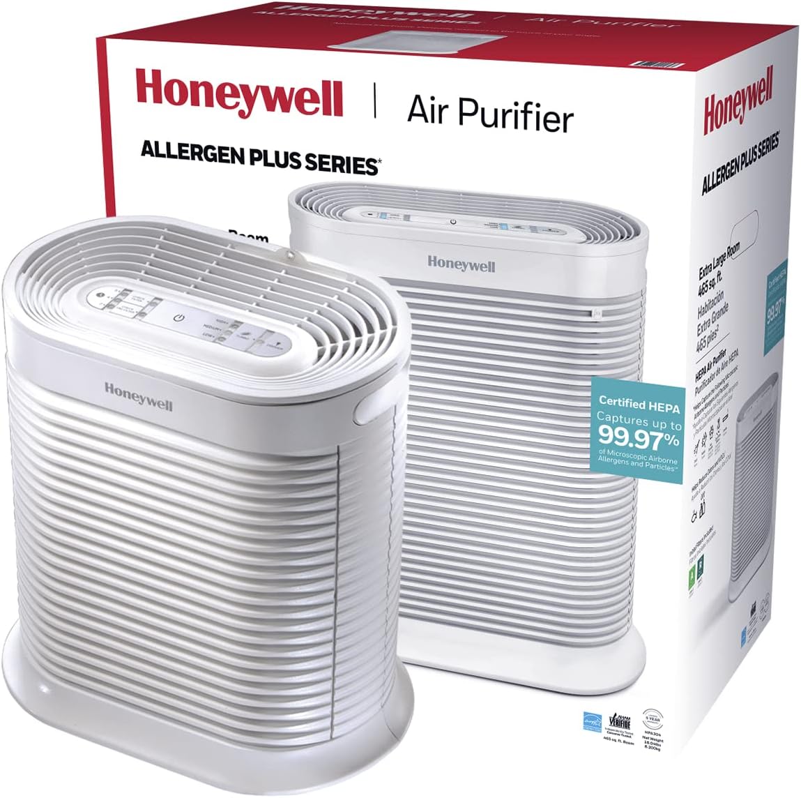 Honeywell HPA304 HEPA Air Purifier for Extra Large Rooms - Microscopic Airborne Allergen  Dust Reducer, Cleans Up To 2250 Sq Ft in 1 Hour - Wildfire/Smoke, Pollen, Pet Dander  White