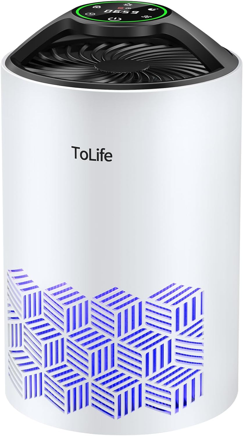 Tolife Air Purifiers for Bedroom Home, HEPA Air Purifiers Air Cleaner For Pets Allergies, Virus Air Purifier for Dust, Portable Baby Air Purifier With Low Noise Sleep Mode for Office & Room, White