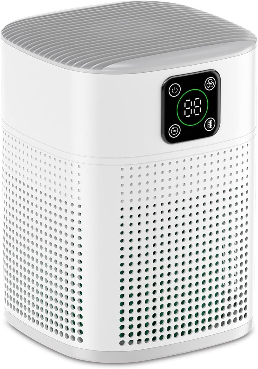 Air Purifiers for Bedroom, Honeyuan H13 HEPA Air Purifier for Home Large Room 600 sqft, Air purifiers with 360Air Intake, 3 Fan Speeds, 3-Stage Filtration, White