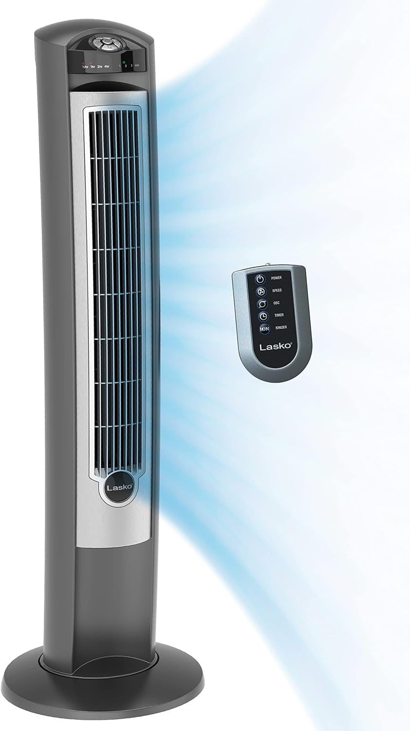 Lasko Portable Electric 42 Oscillating Tower Fan with Fresh Air Ionizer, Timer and Remote Control for Indoor, Bedroom and Home Office Use, Silver 2551