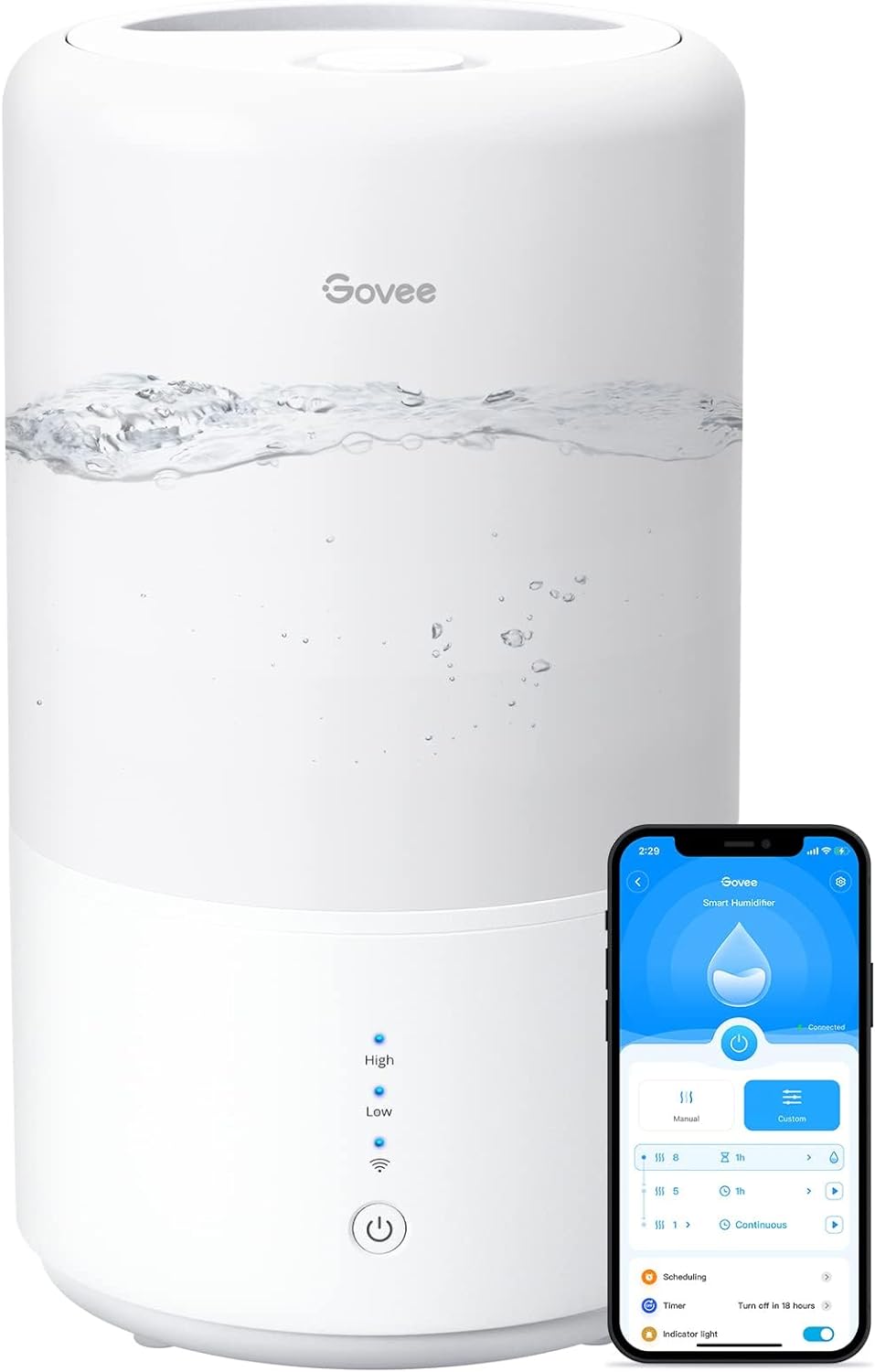 Govee Smart WiFi Humidifiers for Bedroom, Top Fill Cool Mist Humidifiers for Baby and Plants, Work with Alexa, Auto Humidity Adjustment, 24 dB Super Quiet, Essential Oil Diffuser, 24H Timer, 3L