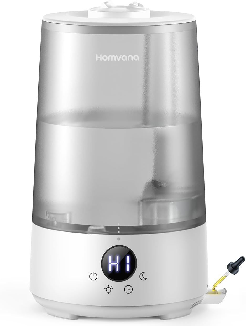 Homvana Humidifiers for Bedroom Home, 3.6L Cool Mist Top-Fill 34H Super Long Time, Quiet 23dB, Baby Humidifier, Oil Diffuser for Large Room, Plants, Nursery, Office BPA FREE, 7 Color Light Ultrasonic