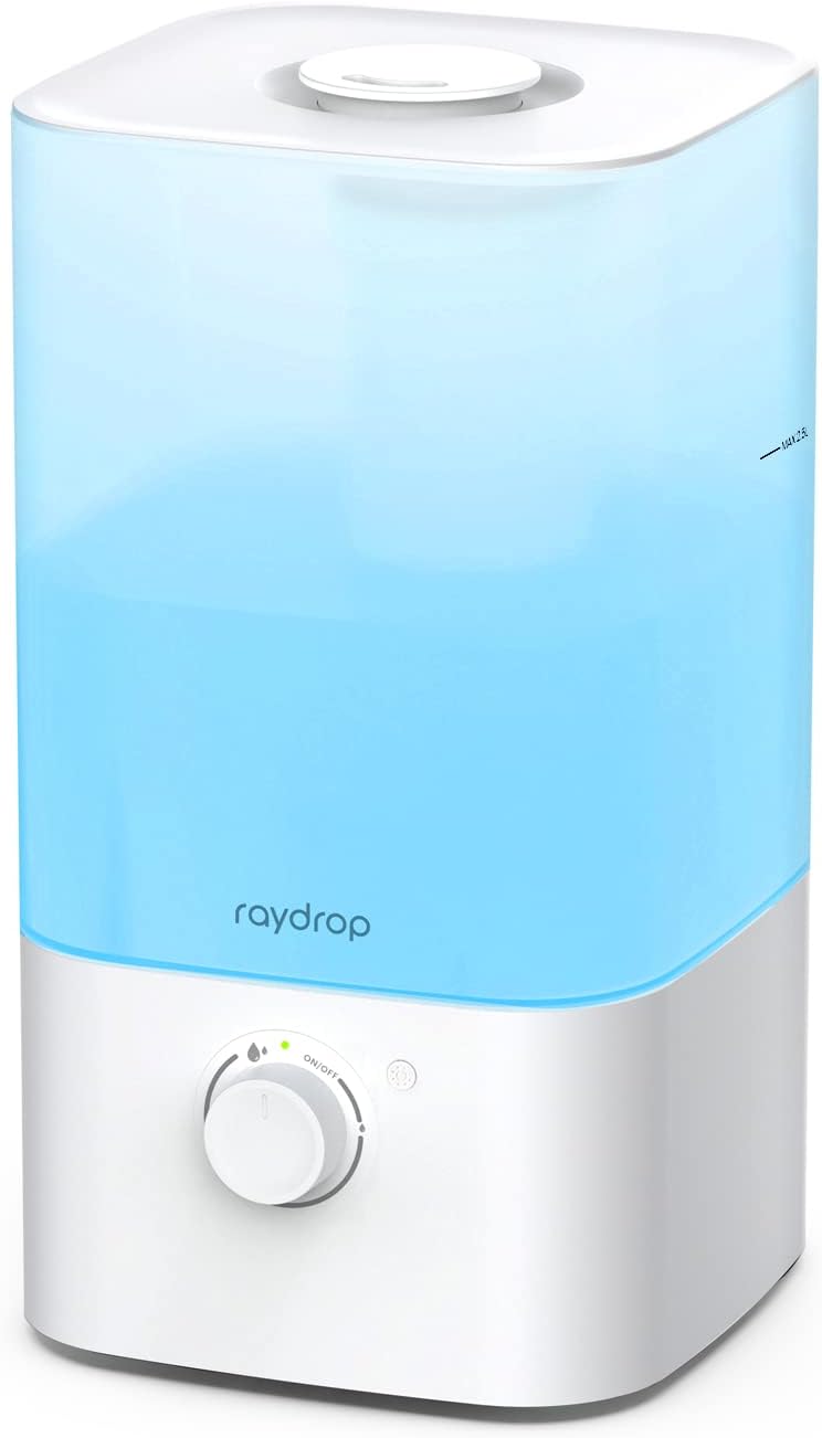 raydrop Humidifiers for Bedroom, 2.5L Top Fill Cool Mist Humidifiers for Home, Large Room, Baby, and Plant, Essential Oil Diffuser with Cycling 7 Color Lights, 360 Nozzle, Auto Shut-Off, White