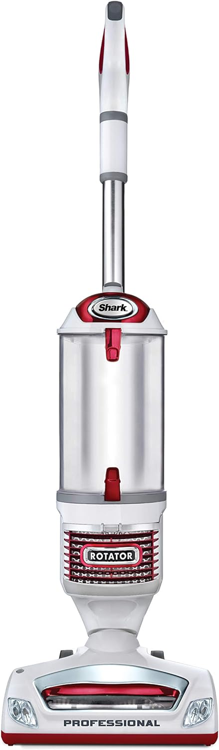 Shark NV501 Rotator Professional Lift-Away Upright Vacuum with HEPA Filter, Swivel Steering, LED Headlights, Wide Upholstery Tool, Dusting Brush & Crevice Tool, White/Red, 12, 18, 14.