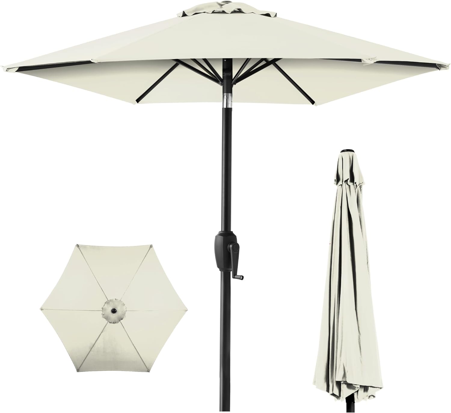 Best Choice Products 7.5ft Heavy-Duty Round Outdoor Market Table Patio Umbrella w/Steel Pole, Push Button Tilt, Easy Crank Lift - Ivory