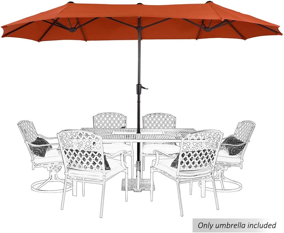 PHI VILLA 13ft Outdoor Market Umbrella Double-Sided Twin Large Patio Umbrella with Crank, Orange Red