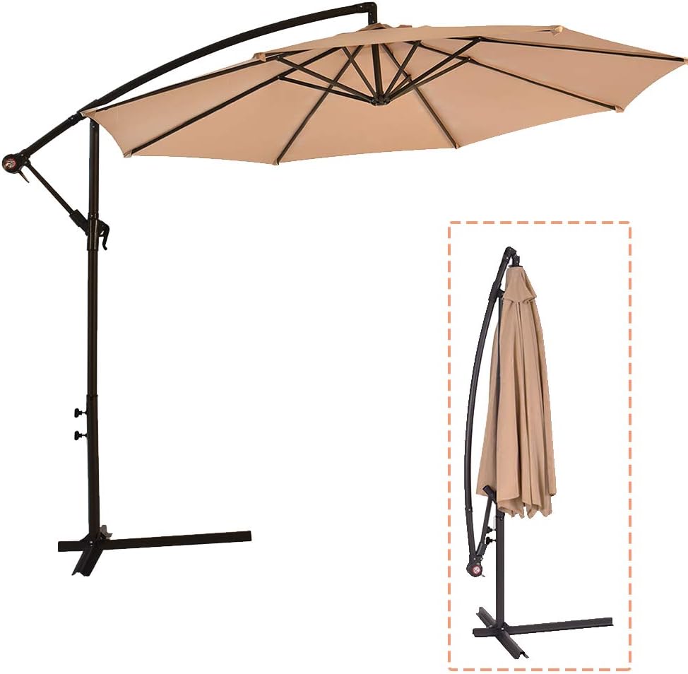 FDW Patio Umbrella Offset 10' Hanging Umbrella Outdoor Market Umbrella D10 Tan