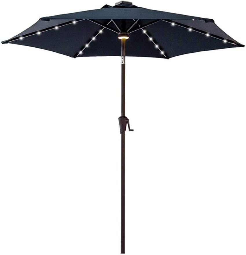 FLAME&SHADE 7.5 ft Solar Powered Outdoor Market Patio Table Umbrella with LED Lights and Tilt