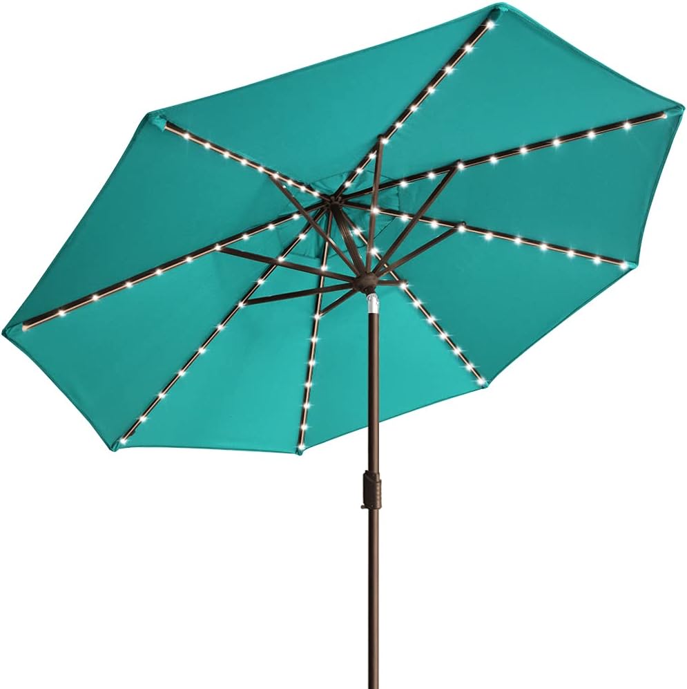 EliteShade USA 10-Year-Non-Fading Sunumbrella Solar 9ft Market Umbrella with 80 LED Lights Patio Umbrellas Outdoor Table Umbrella with Ventilation, Teal