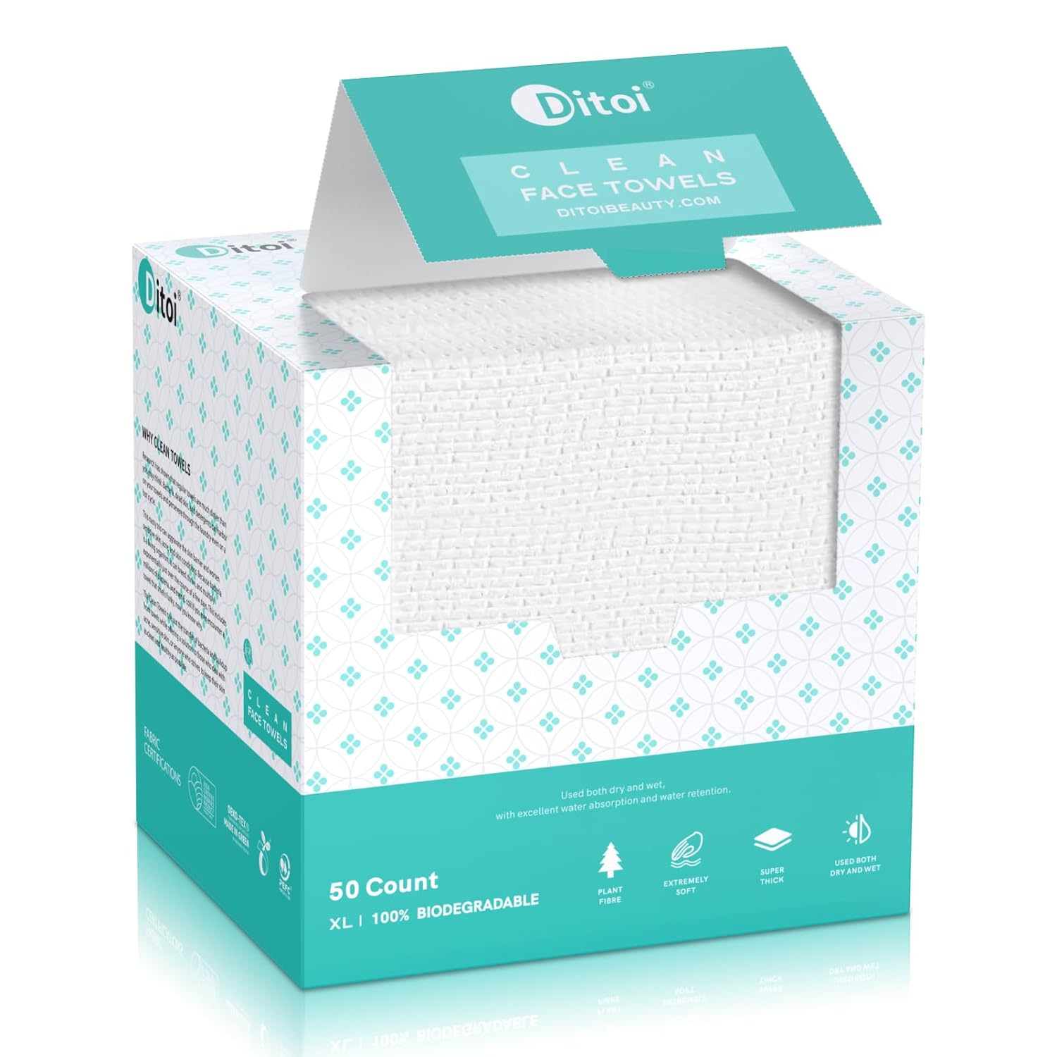 Ditoi Disposable Face Towels, Biodegradable Facial Towels, Super Soft and Thick Clean Towels XL, Makeup Remover Dry Wipes, Face Cloths for Sensitive Skin, 1012 50 Count (1 Pack)