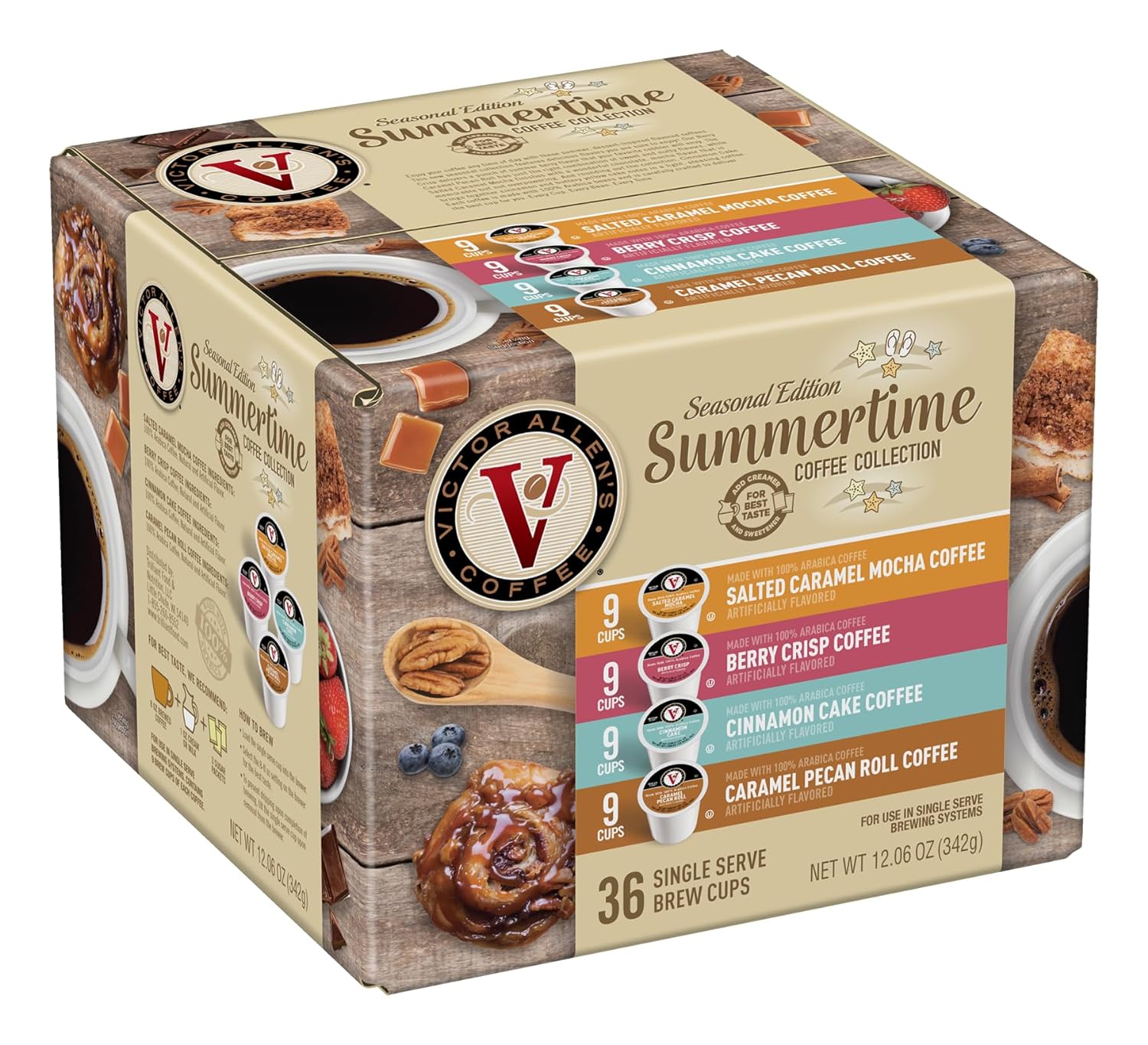 Victor Allen' Coffee Summertime Coffee Variety Pack, Medium Roast, 36 Count, Single Serve Coffee Pods for Keurig K-Cup Brewers