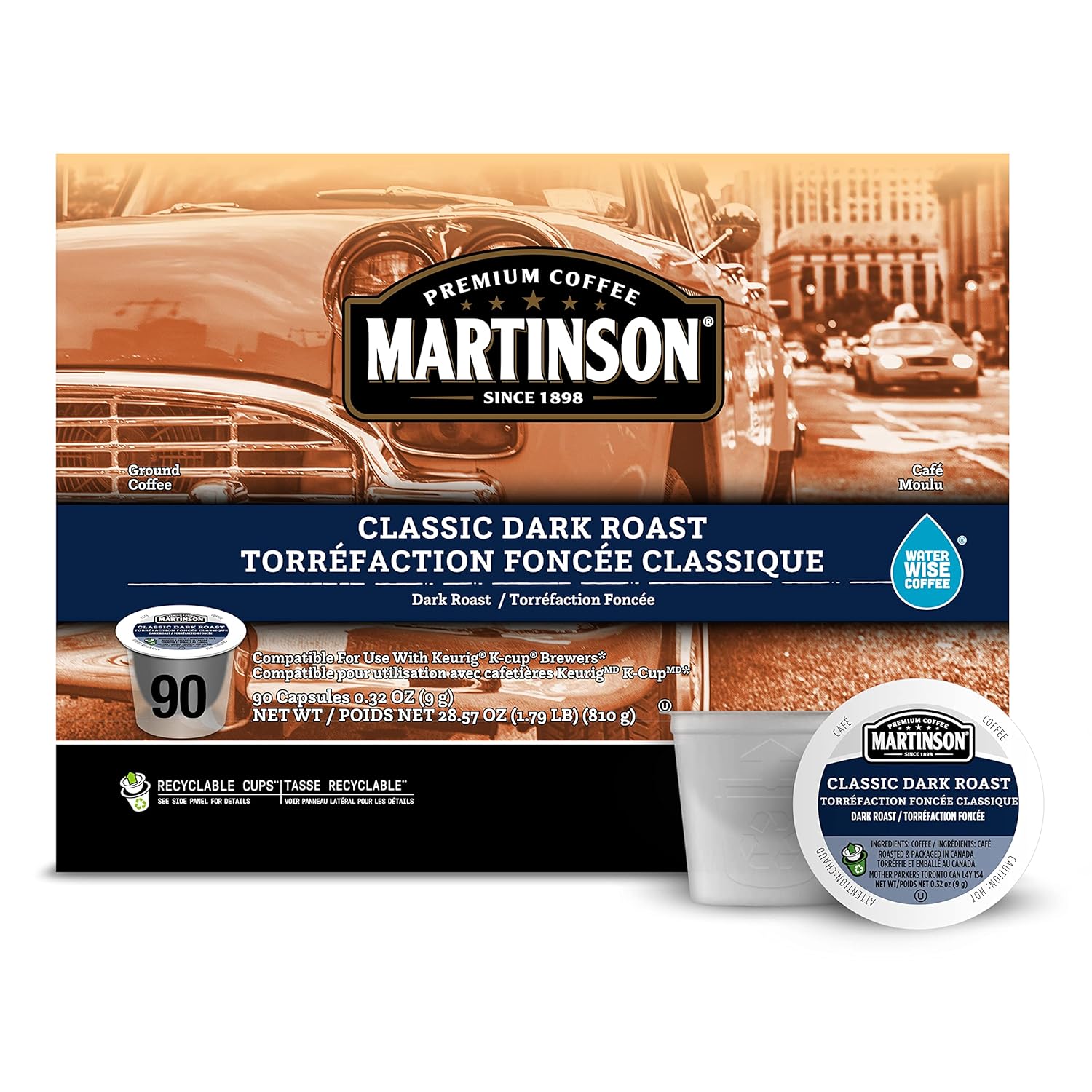 Martinson Classic Dark Roast Coffee, Keurig K-Cup Brewer Compatible Pods, 90 Count (Pack of 1)