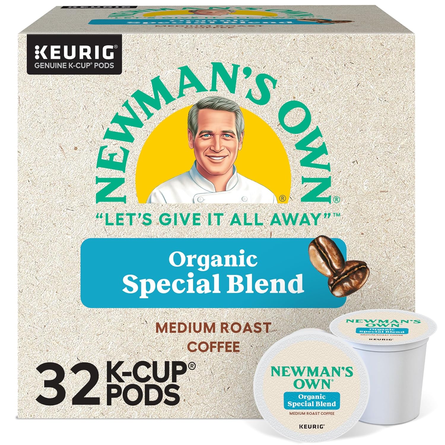 Newman' Own Organics Newman' Special Blend, Keurig Single-Serve K-Cup Pods, Medium Roast Coffee, 32 Count