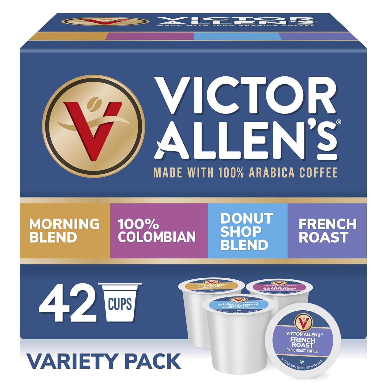 Victor Allen' Coffee Variety Pack (Morning Blend, 100% Colombian, Donut Shop Blend, and French Roast), 42 Count, Single Serve Coffee Pods for Keurig K-Cup Brewers