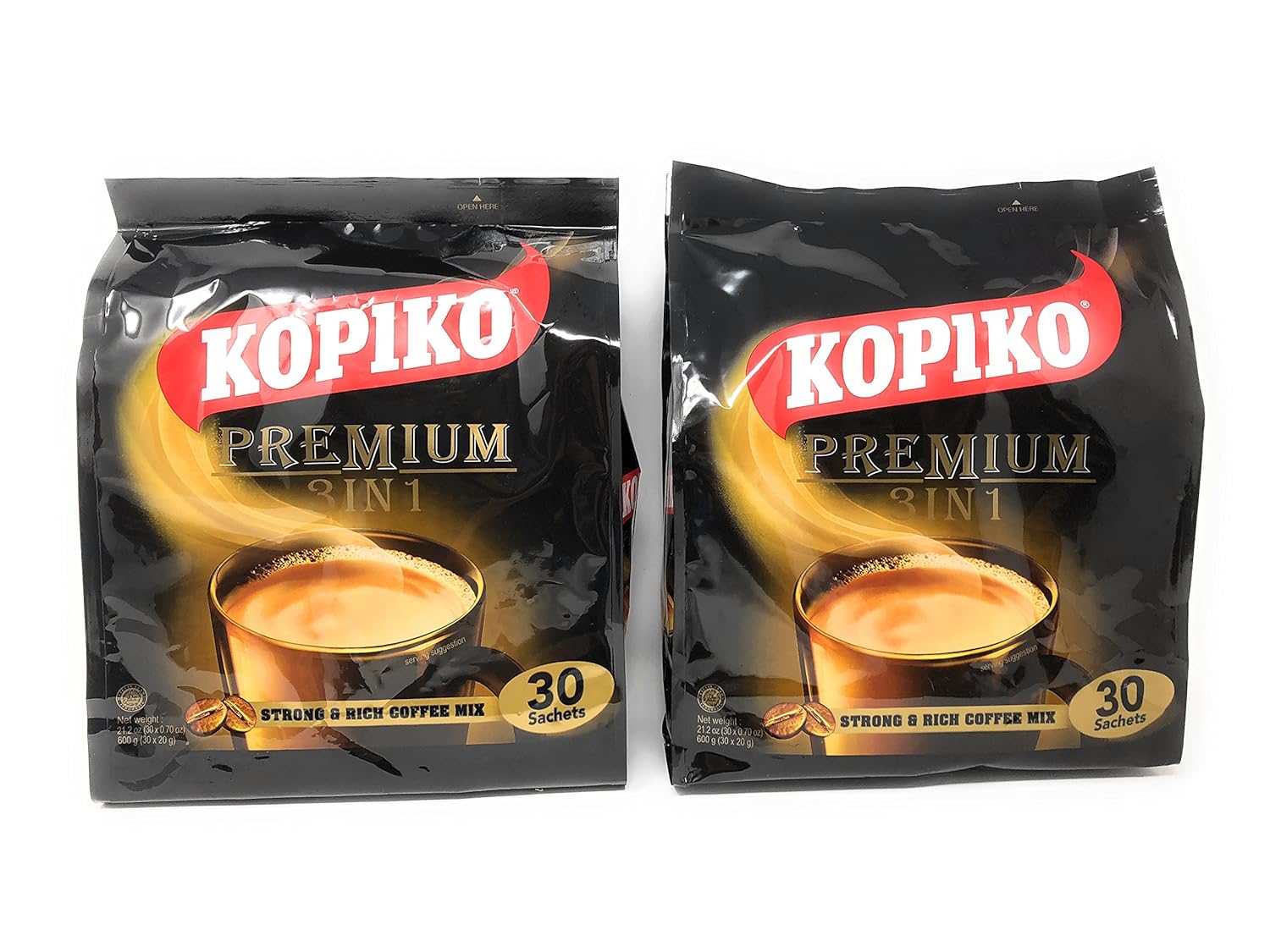 2 Packs Kopiko 3 in 1 Instant Coffee, 21.2 oz, (30 Sachets)