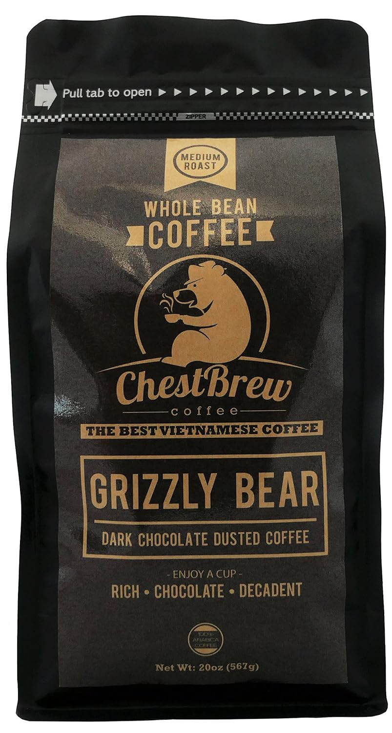 Chestbrew Whole Bean Coffee. Medium Roast Vietnamese Coffee - Grizzly Bear 20 Ounce Bag