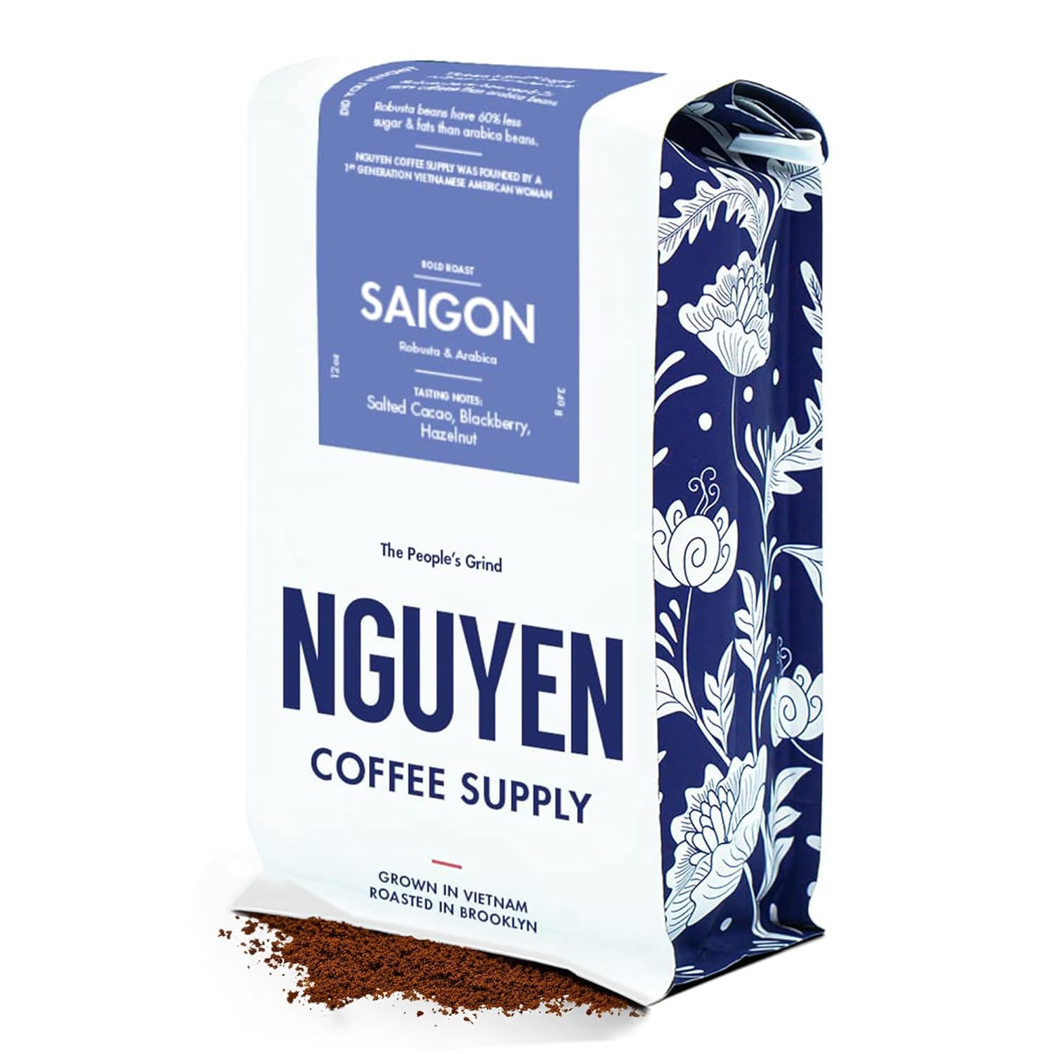 Nguyen Coffee Supply - Saigon Robusta & Arabica Blend: Dark Roast Ground Coffee Beans, Vietnamese Grown and Direct Trade, Organic, Single Origin, Premium Ground, Low Acid with High Caffeine Content, Roasted in Brooklyn [12 oz Bag]