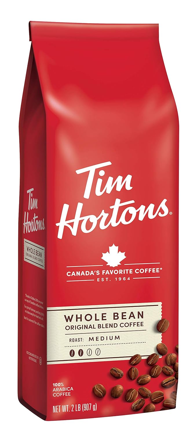 Tim Hortons Whole Bean Original, Medium Roast Coffee, Made with 100% Arabica Beans, 32 Ounce Bag