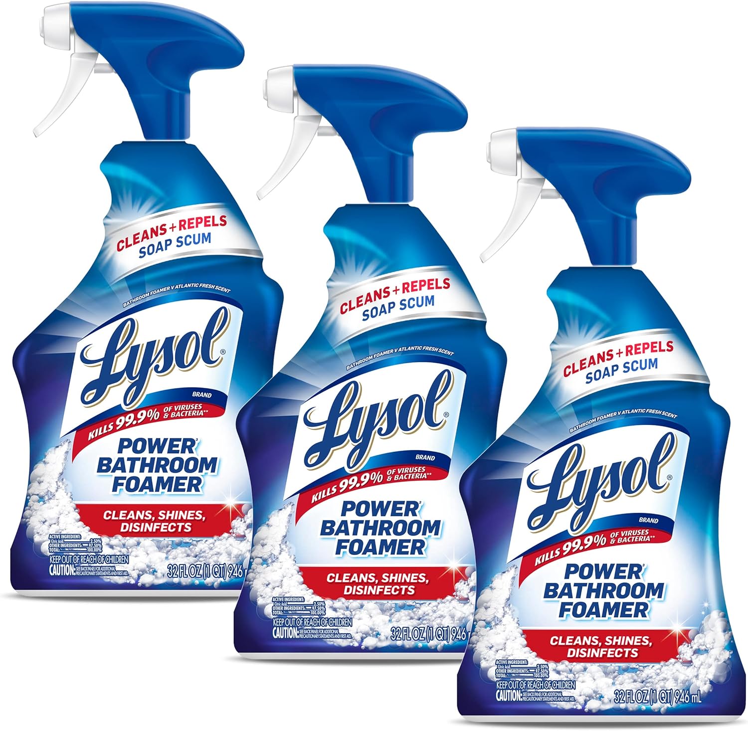 Lysol Power Bathroom Cleaner Trigger, 22 Ounces (Pack of 3)