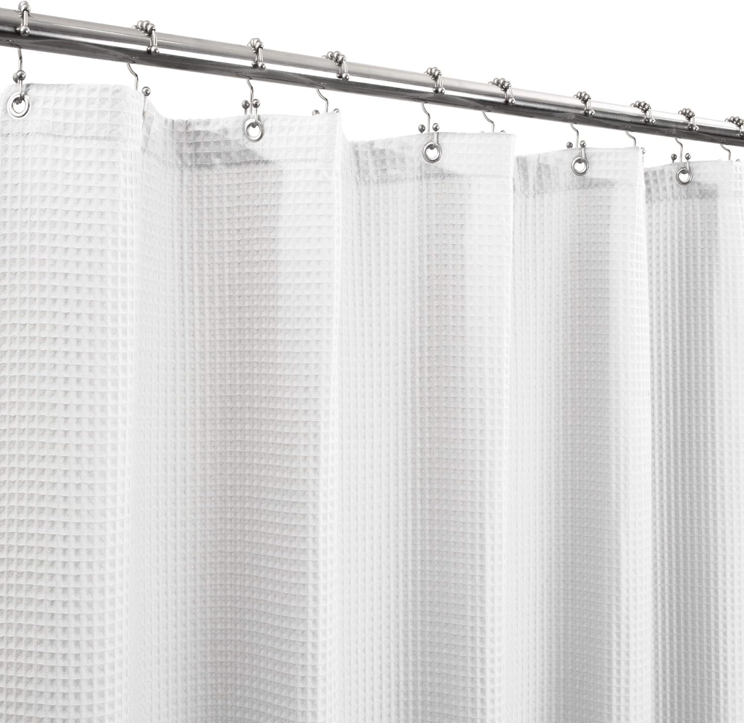 Barossa Design Cotton Blend Shower Curtain Honeycomb Waffle Weave, Soft & Hotel Spa, Washable, White, 72 x 72 inch