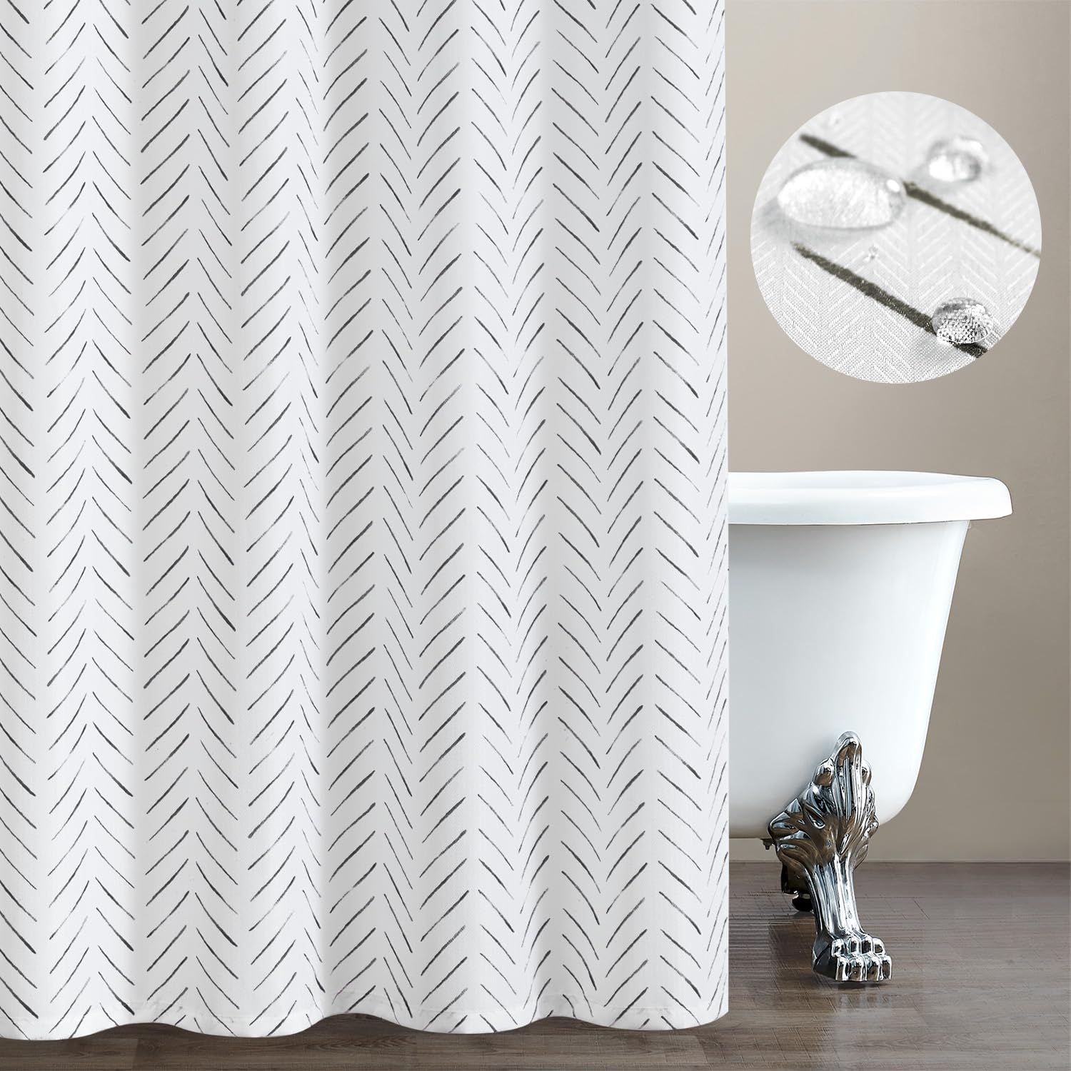 jinchan Black and White Shower Curtain Herringbone Fabric Shower Curtain Zig Zag Inky Chevron Farmhouse Shower Curtain Zigzag Modern Shower Curtain for Bathroom Waterproof Hooks Included 70x72 inches