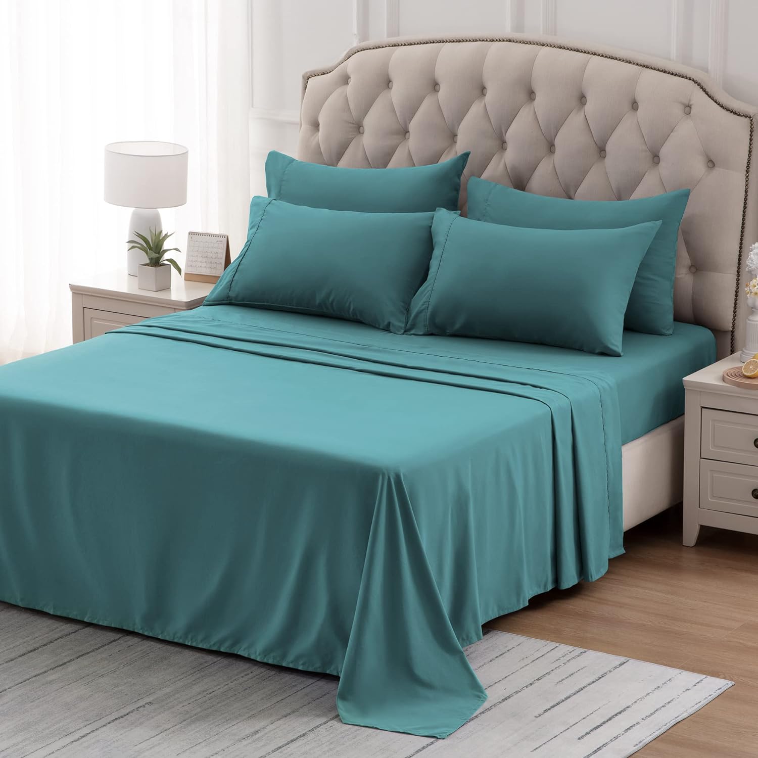 SLEEP ZONE Super Soft Cooling Full Size Bed Sheets Set 4 Piece - Easy Care Fitted Flat Sheet & Pillowcase Sets - Wrinkle Free, Fade Resistant, Deep Pocket 16 (Teal, Full)