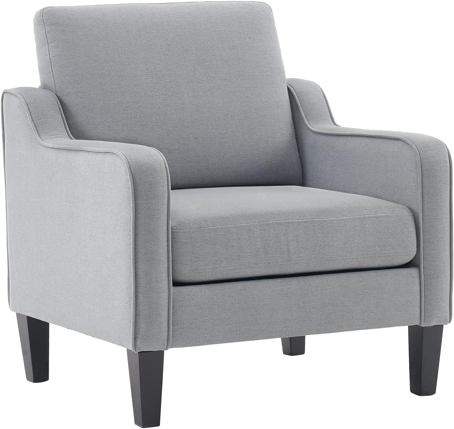 VINGLI Mid Century Modern Accent Chair,Light Grey Fabric Chairs for Living Room Upholstered Armchair with Scooped Arms for Bedroom,Apartment,Studio,Office,Waiting Room