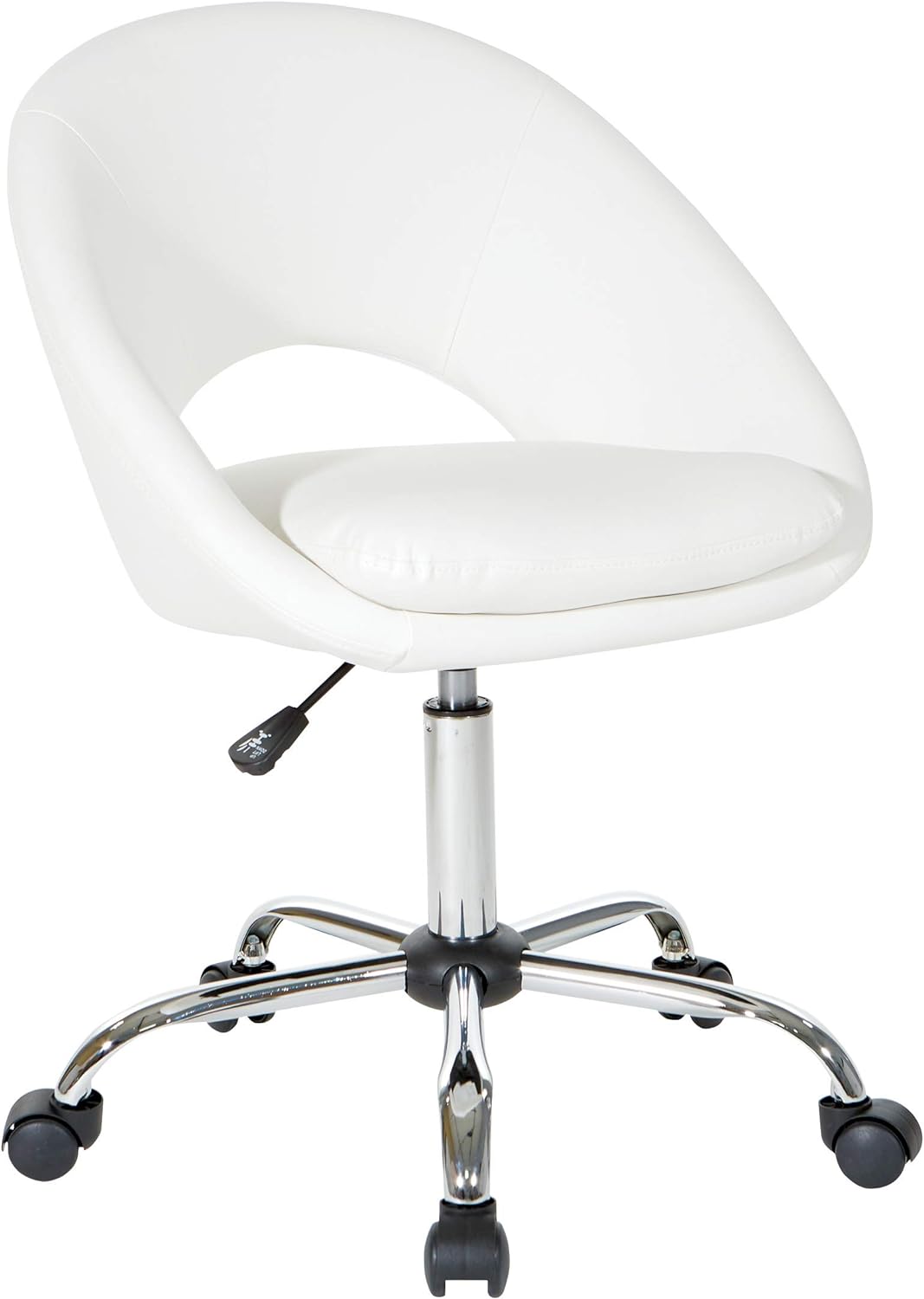 OSP Home Furnishings Milo Office Chair,Adjustable Height, Engineered Wood, Faux Leather, Chrome, Fabric, White