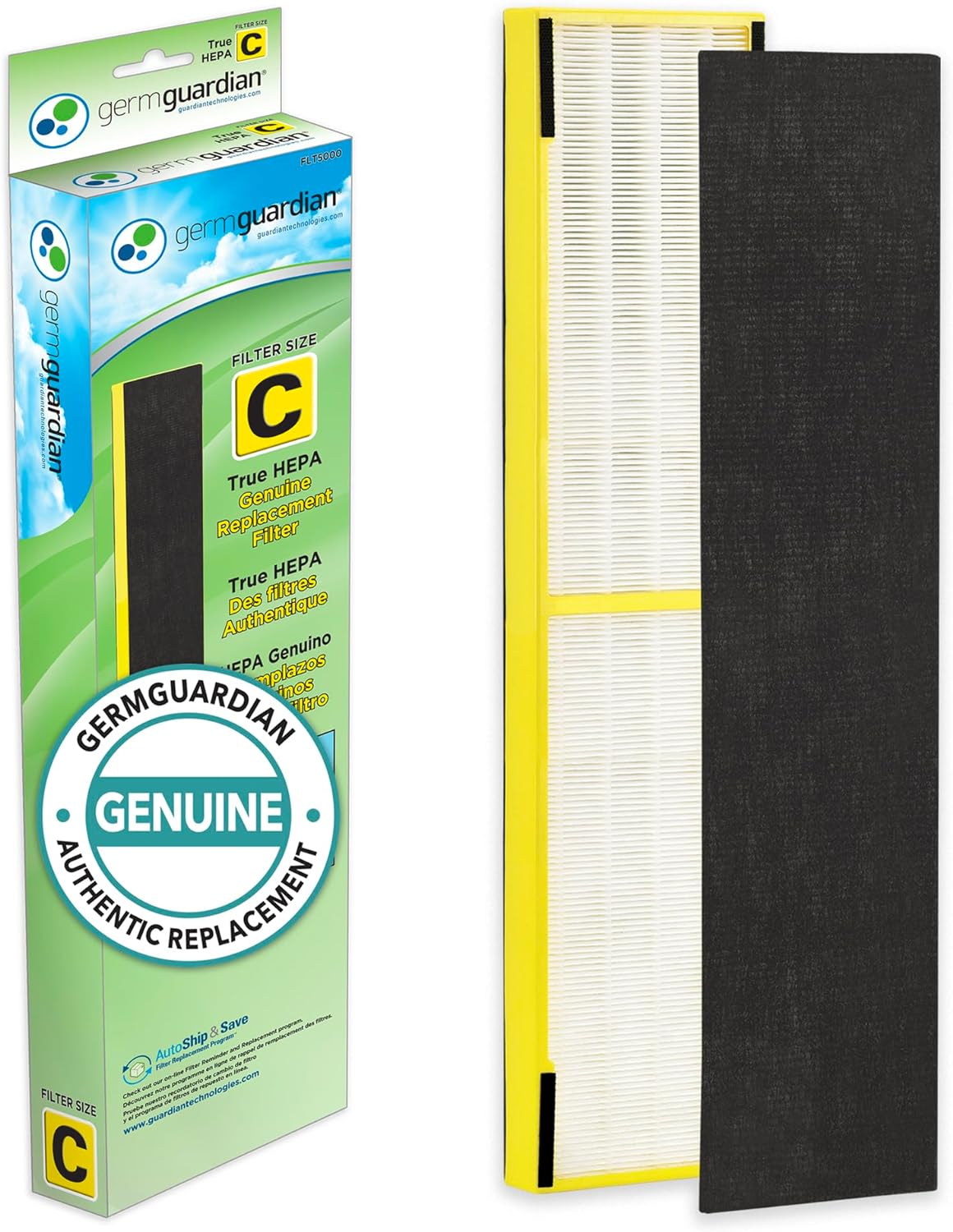 Germ Guardian FLT5000 True HEPA GENUINE Air Purifier Replacement Filter C for GermGuardian AC5000E, AC5250PT, AC5300B, AC5350B, CDAP5500, and More