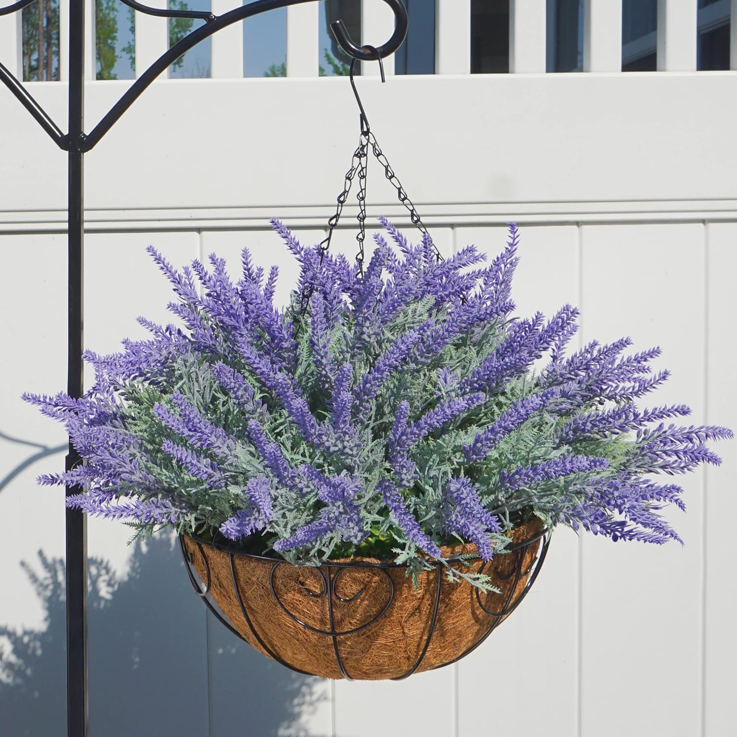 Ivydale Artificial Fake Hanging Flowers Plants Basket for Outdoor Spring Decor, Faux Purple Lavender in Pot Planter Realistic UV Resistant for Home Outside Patio Porch Balcony Yard