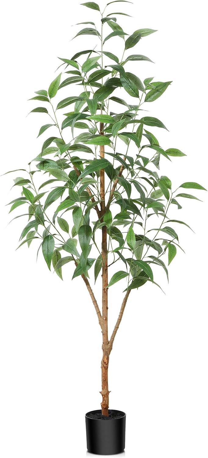 SOGUYI Artificial Eucalyptus Tree 5ft Tall Fake Tree for Home Decor Indoor Faux Silk Tree Natural Wood Trunk Fake Floor Plant for Living Room, Bedroom, Entrance and Corner Indoor Decor, Set of 1